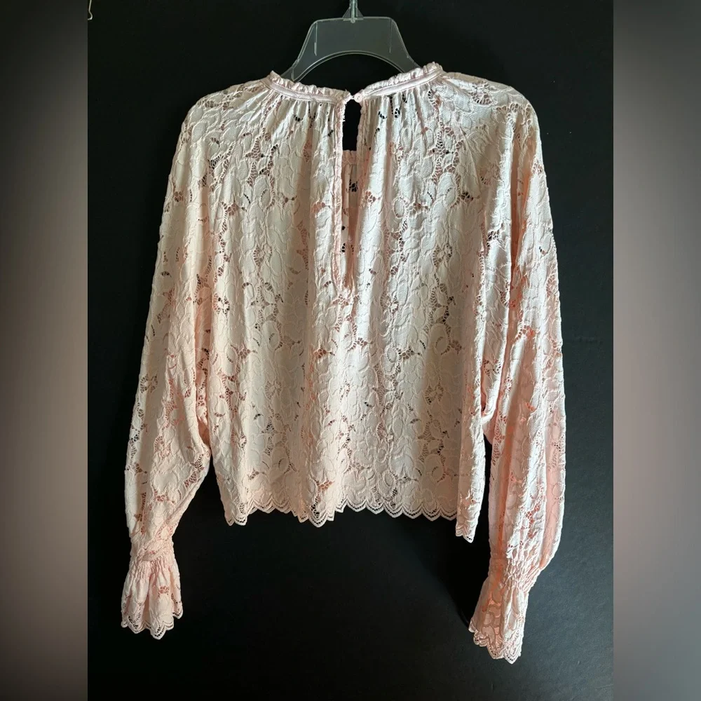 FREE PEOPLE NWT Sz XS Pink Lace BOHO Blouse - Picture 6 of 12